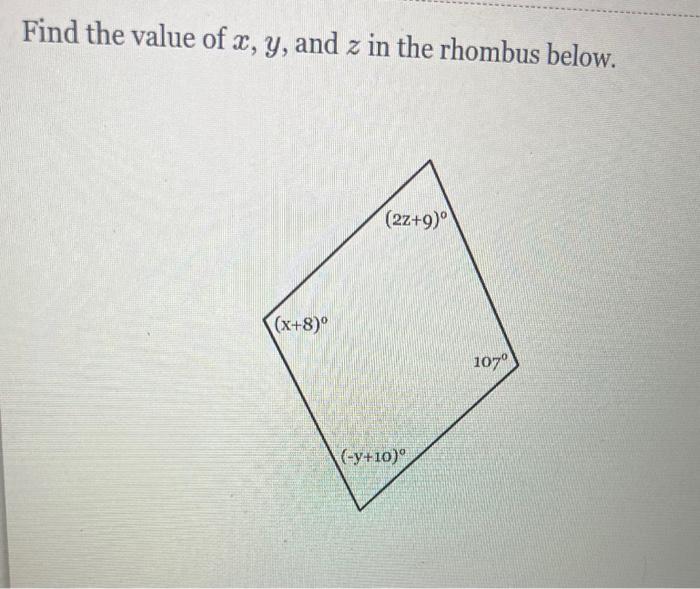 What is the value of x in the rhombus below