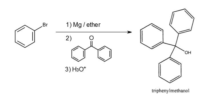 Grignard reaction triphenylmethanol main biphenyl chemistry prepare draw solved chegg